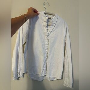 White Ruffle-Trim Cotton Blouse - Women's Top